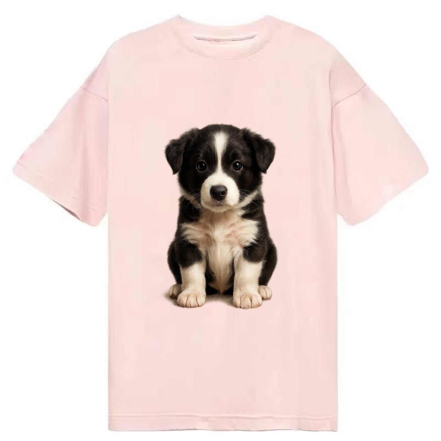 Baby Border Collie Puppy - black and white, intense smart eyes, athletic build, - Classic T-shirt - Pink