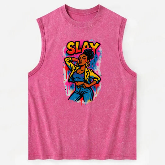 Empowered figure striking confident pose - "slay" culture, fierce and - Vintage Washed Tank - Pink