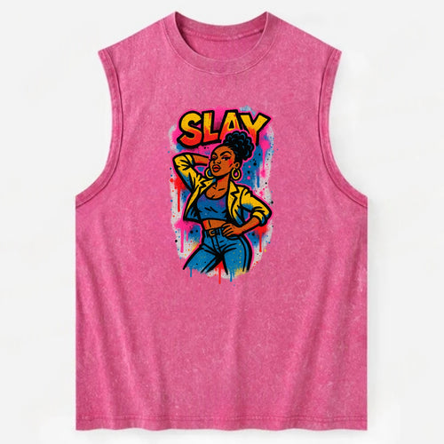 Empowered figure striking confident pose - slay culture, fierce and - Vintage Washed Tank