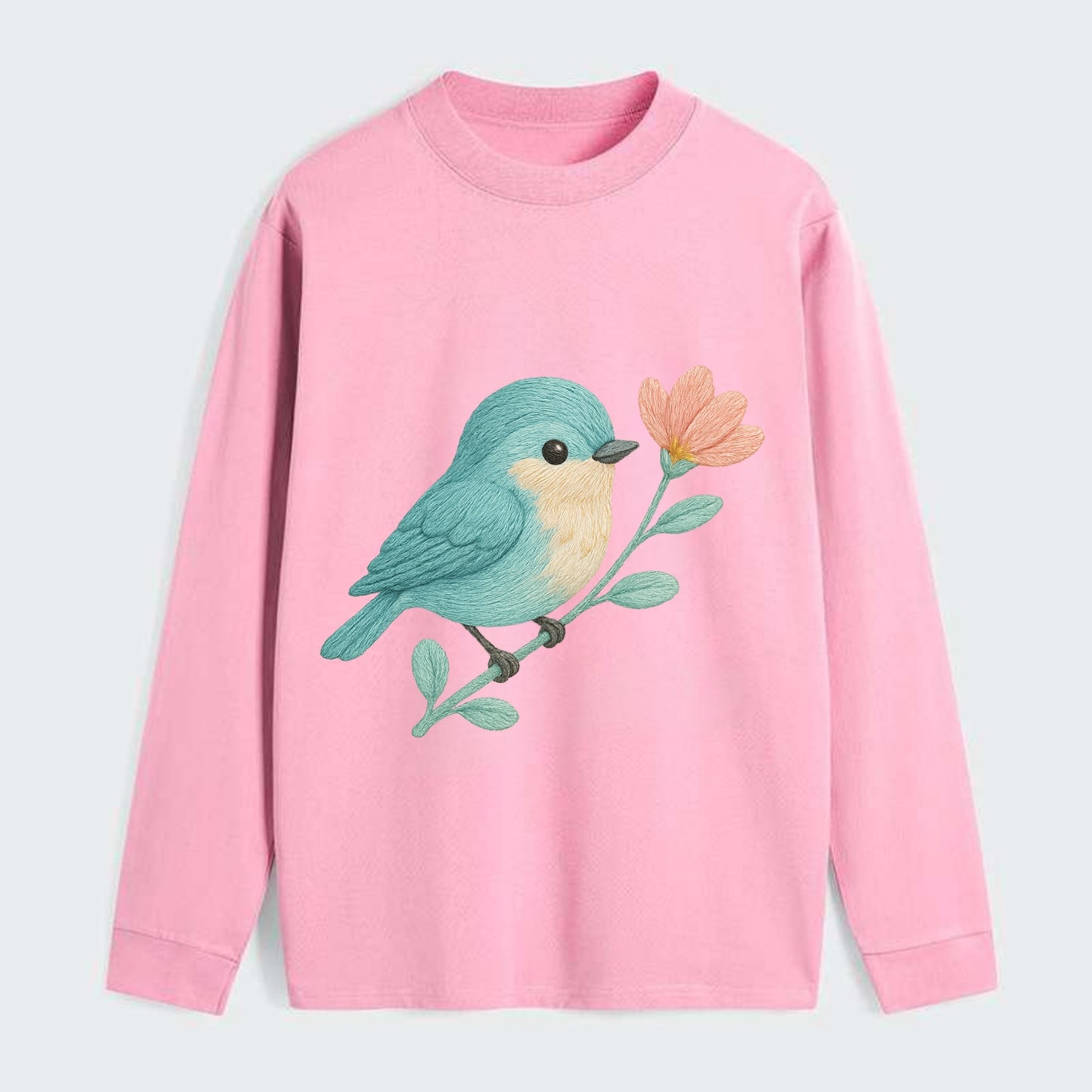 Aqua Chickadee - Classic Long Sleeve Shirt - Pink
