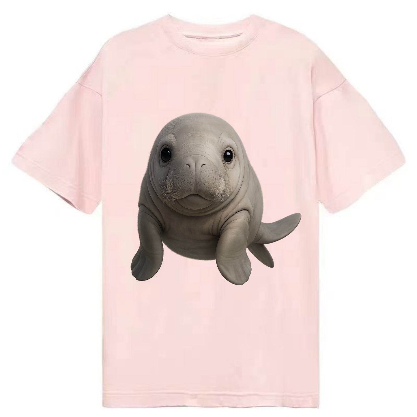 Baby Dugong - gray with paddle tail, gentle expression, whiskers, front-facing, - Classic T-shirt - Pink