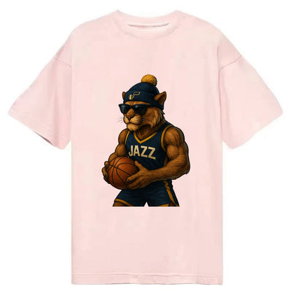 Utah Mountain Lion wearing Jazz navy and yellow beanie with music note and - Classic T-shirt - Pink