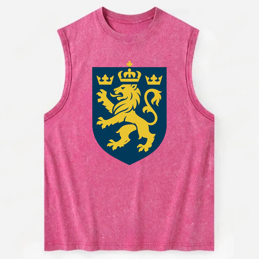 Sweden Three Crowns Emblem  - Vintage Washed Tank - Pink