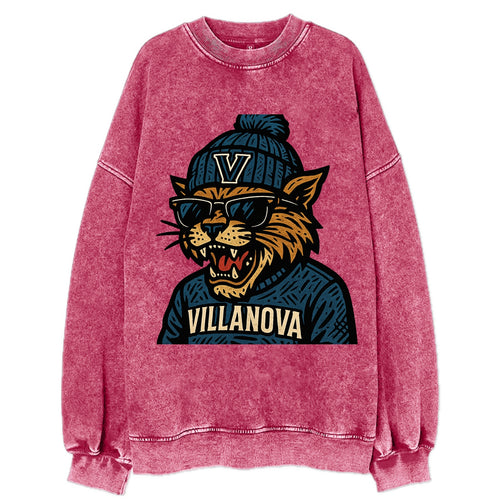 Villanova Wildcat wearing Villanova beanie with V patch - Vintage Sweatshirt
