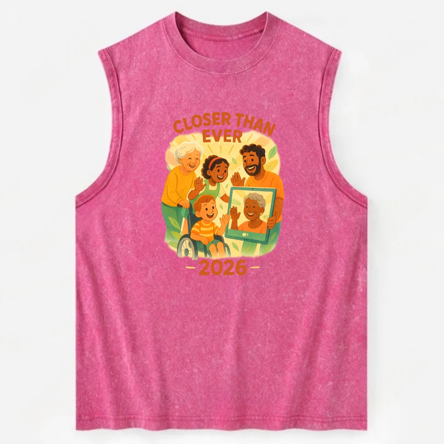 Technology bringing distant families together - "Closer Than Ever" - - Vintage Washed Tank - Pink