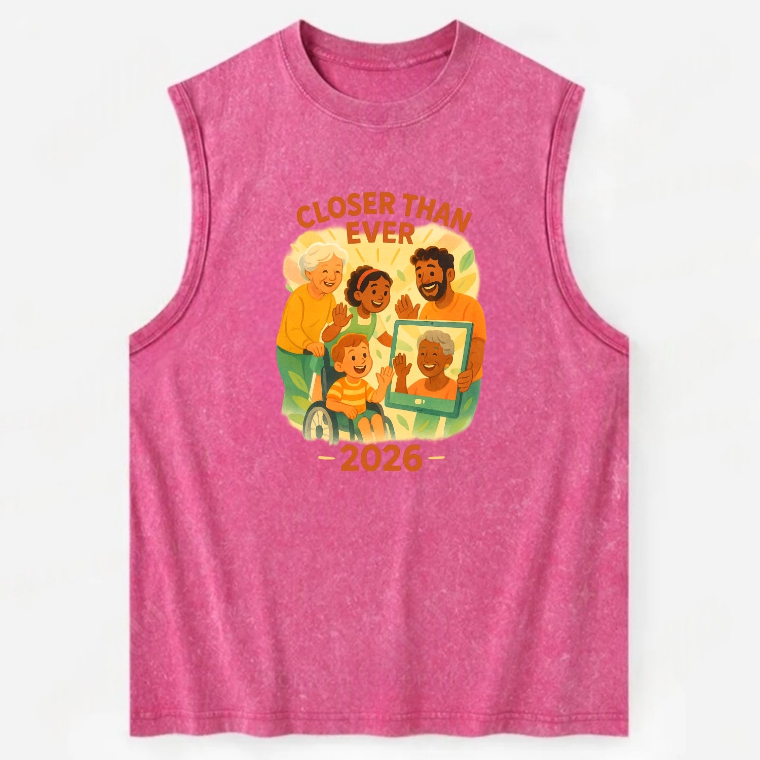 Technology bringing distant families together - "Closer Than Ever" - - Vintage Washed Tank - Pink