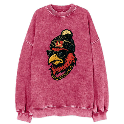 Louisville Cardinal wearing Louisville beanie with L patch - Vintage Sweatshirt - Pink