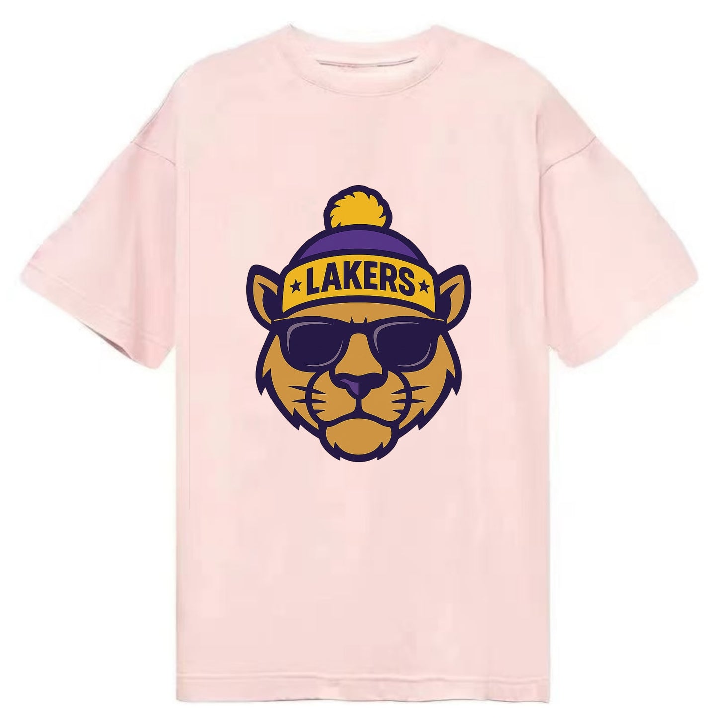 LA Mountain Lion wearing Lakers purple and gold beanie with championship stars - Classic T-shirt - Pink