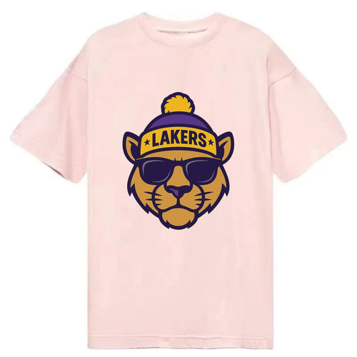 LA Mountain Lion wearing Lakers purple and gold beanie with championship stars - Classic T-shirt