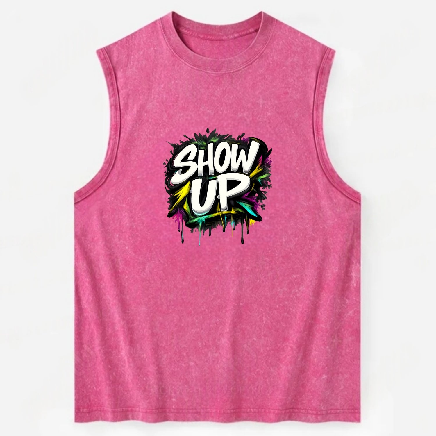 Bold typography design - "SHOW UP" - be present, arrive ready - Vintage Washed Tank - Pink