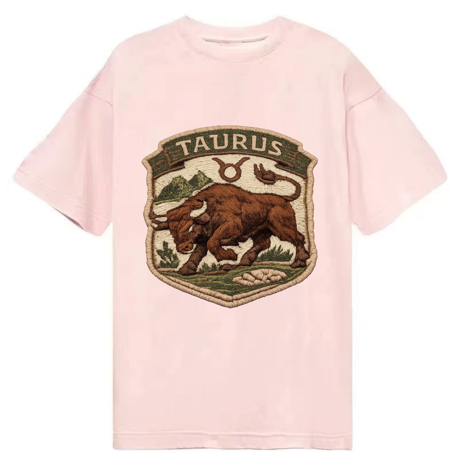 TAURUS BULL - strong bull in brown and green , earth sign - Classic T-shirt - Pink