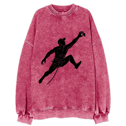 Rock wall climber reaching hold - Vintage Sweatshirt - Pink