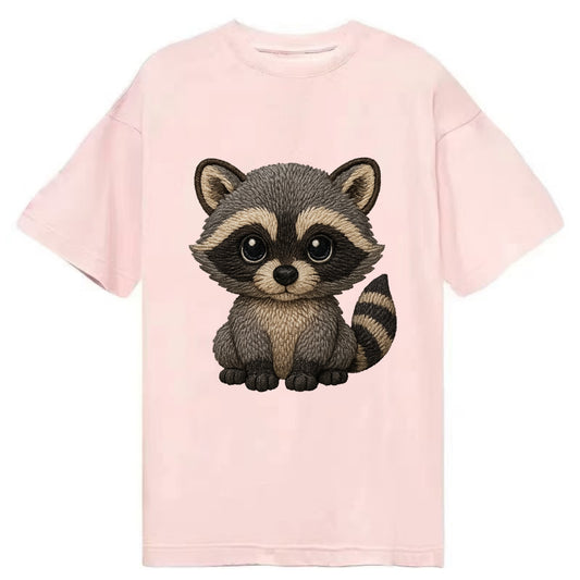 Baby Raccoon - gray fur, black mask, ringed tail, bright curious eyes, - Classic T-shirt - Pink