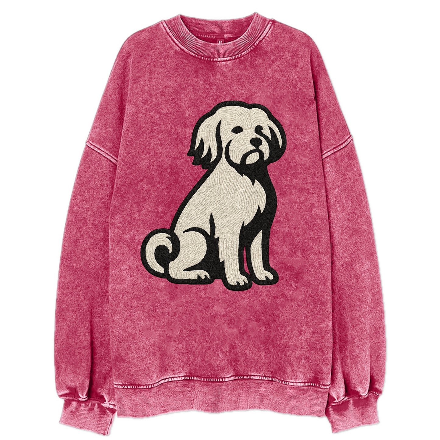 Löwchen - Little Lion Dog white embroide - Vintage Sweatshirt - Pink
