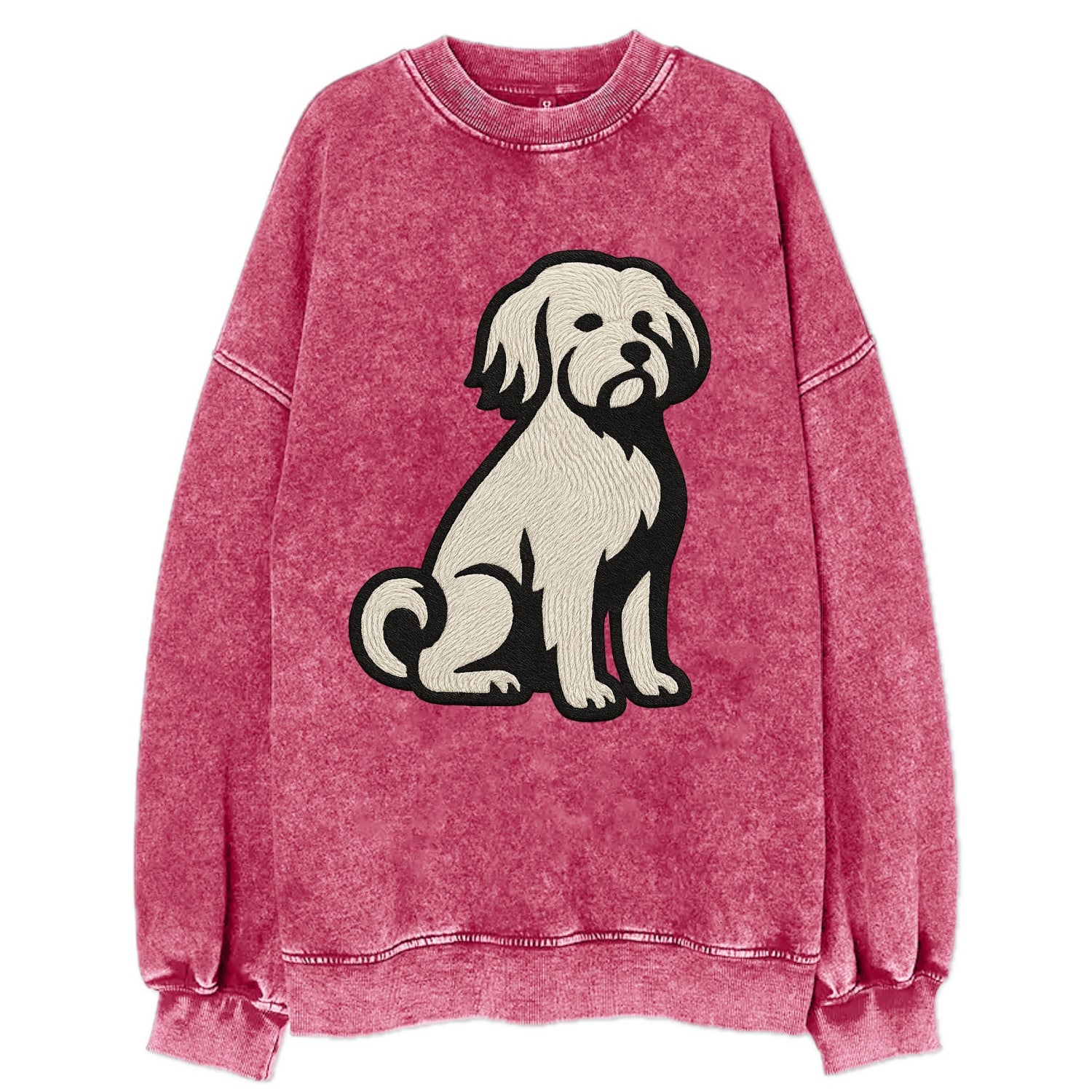 Löwchen - Little Lion Dog white embroide - Vintage Sweatshirt - Pink