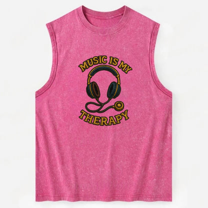 Music Is My Therapy  - Vintage Washed Tank - Pink