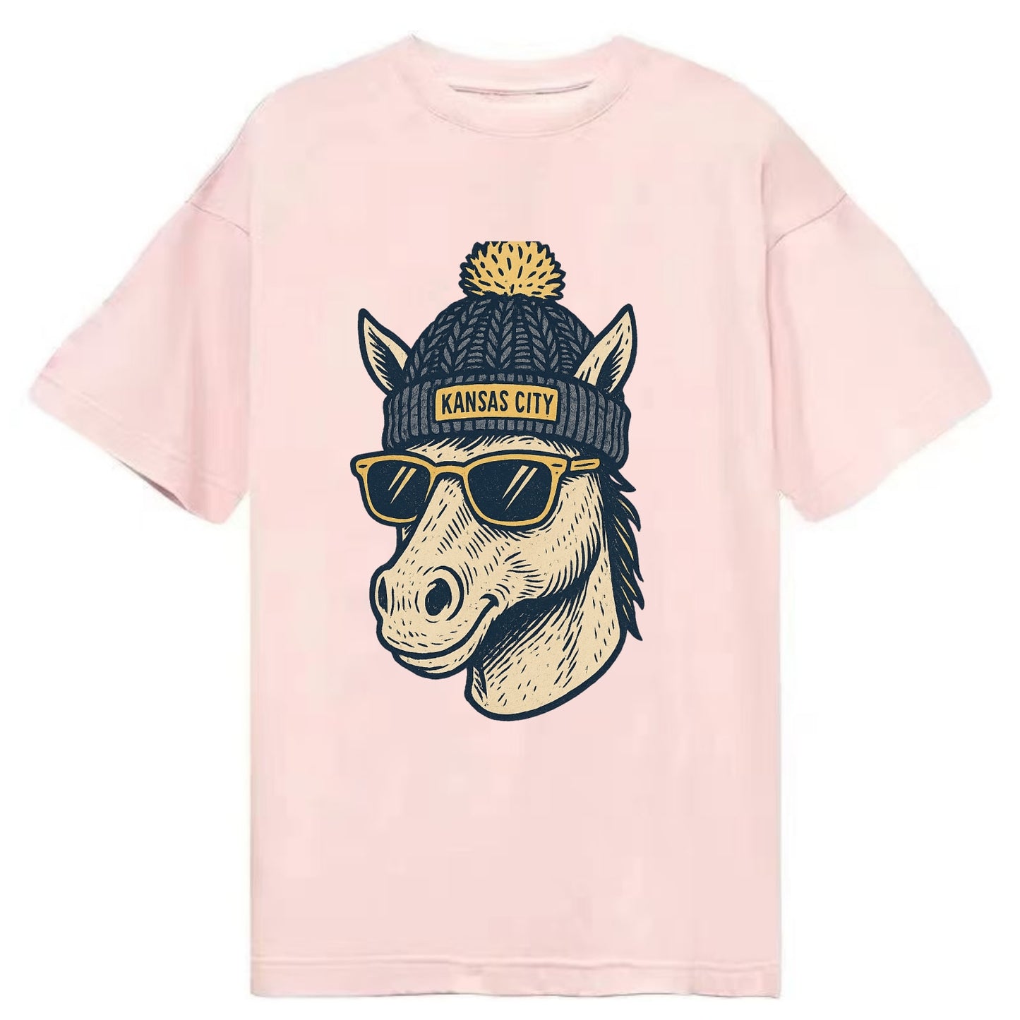 Missouri Mule wearing Kansas City beanie with pom pom and wayfarer sunglasses - Classic T-shirt - Pink