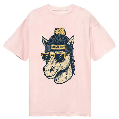 Missouri Mule wearing Kansas City beanie with pom pom and wayfarer sunglasses - Classic T-shirt - Pink