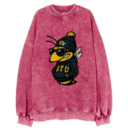 Atlanta Yellow Jacket wearing Georgia Tech beanie with GT patch - Vintage Sweatshirt - Pink