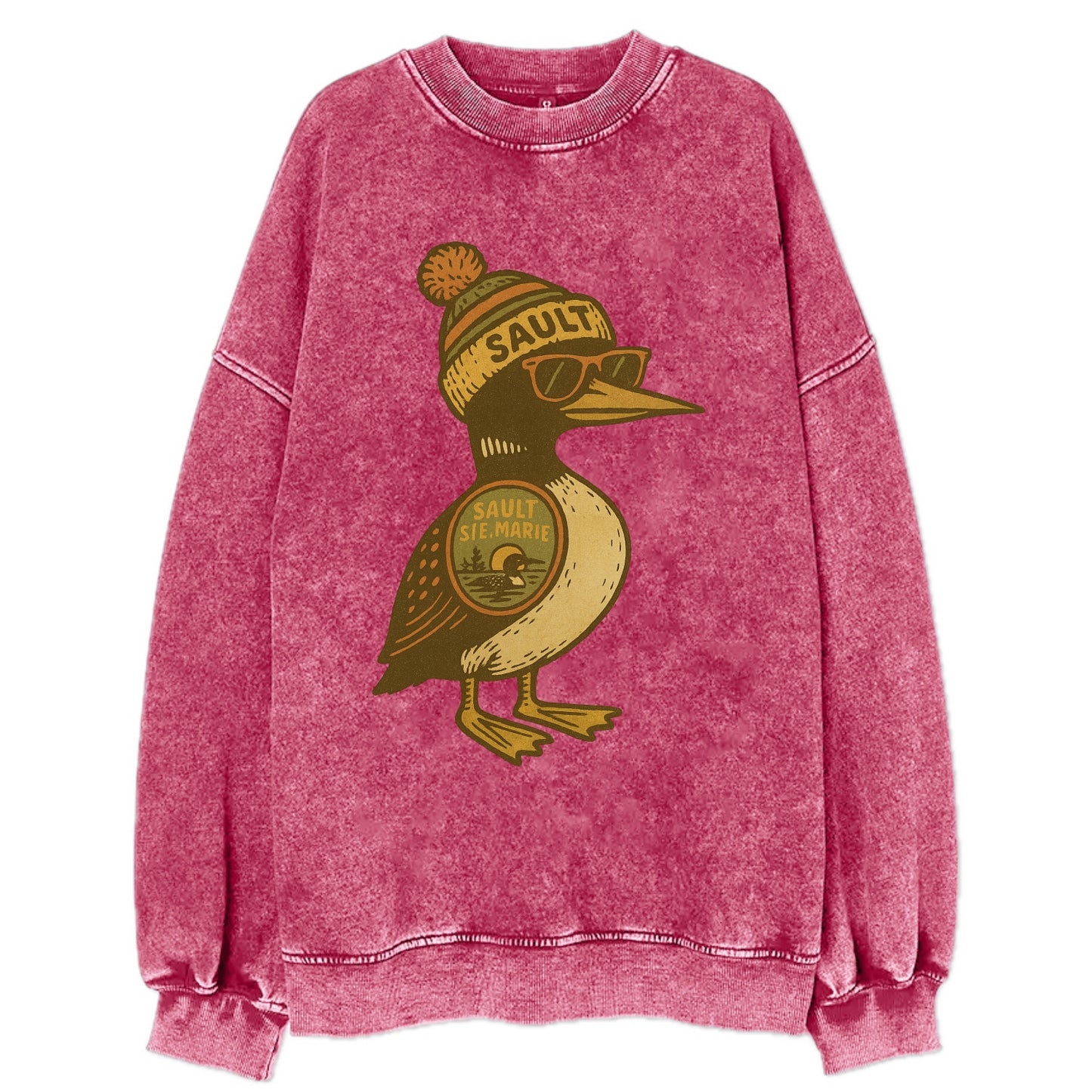 Sault Ste Marie Loon wearing Sault beani - Vintage Sweatshirt - Pink
