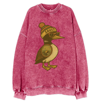 Sault Ste Marie Loon wearing Sault beani - Vintage Sweatshirt - Pink