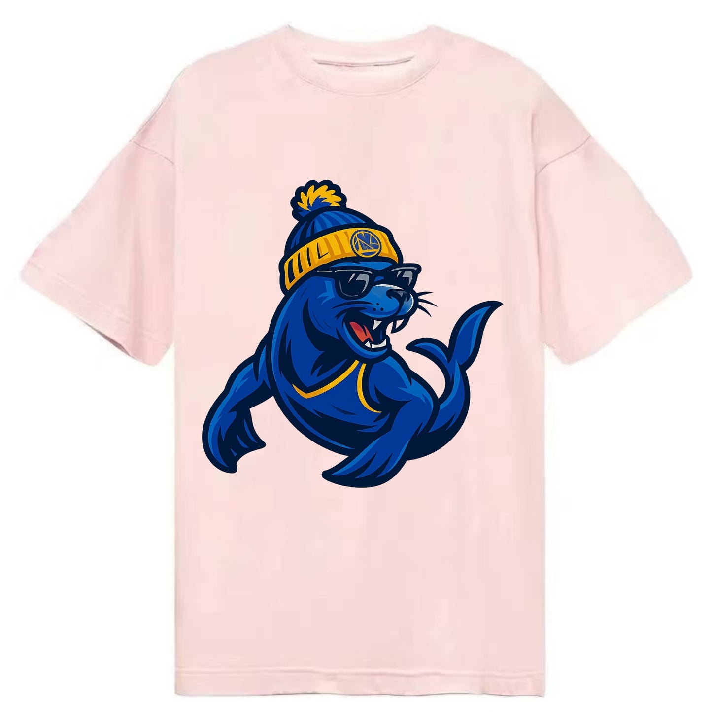 Bay Area Sea Lion wearing Warriors blue and gold beanie with Golden Gate and - Classic T-shirt - Pink