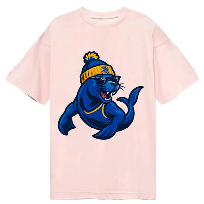 Bay Area Sea Lion wearing Warriors blue and gold beanie with Golden Gate and - Classic T-shirt - Pink
