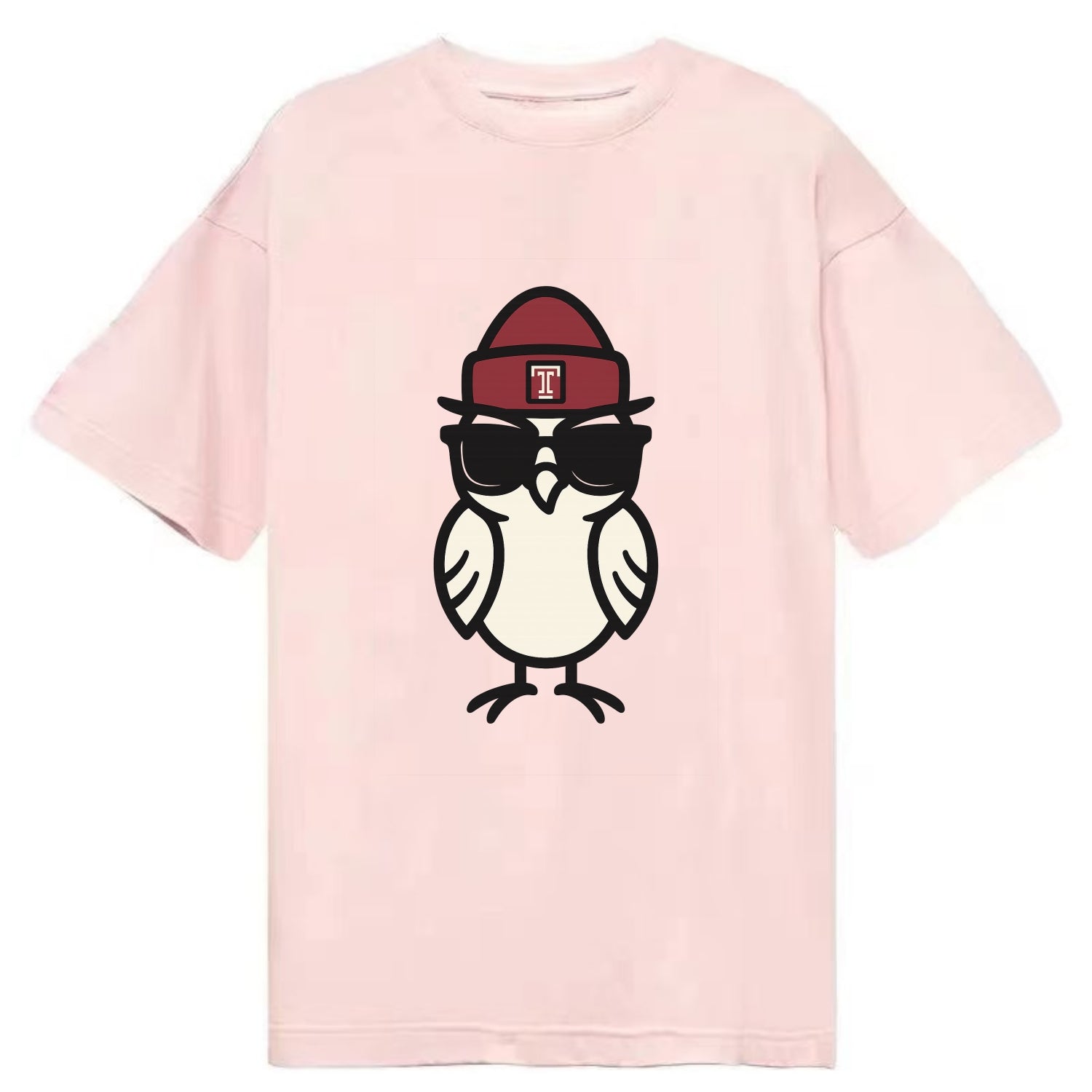 Philadelphia Owl wearing Temple beanie with T patch - Classic T-shirt - Pink