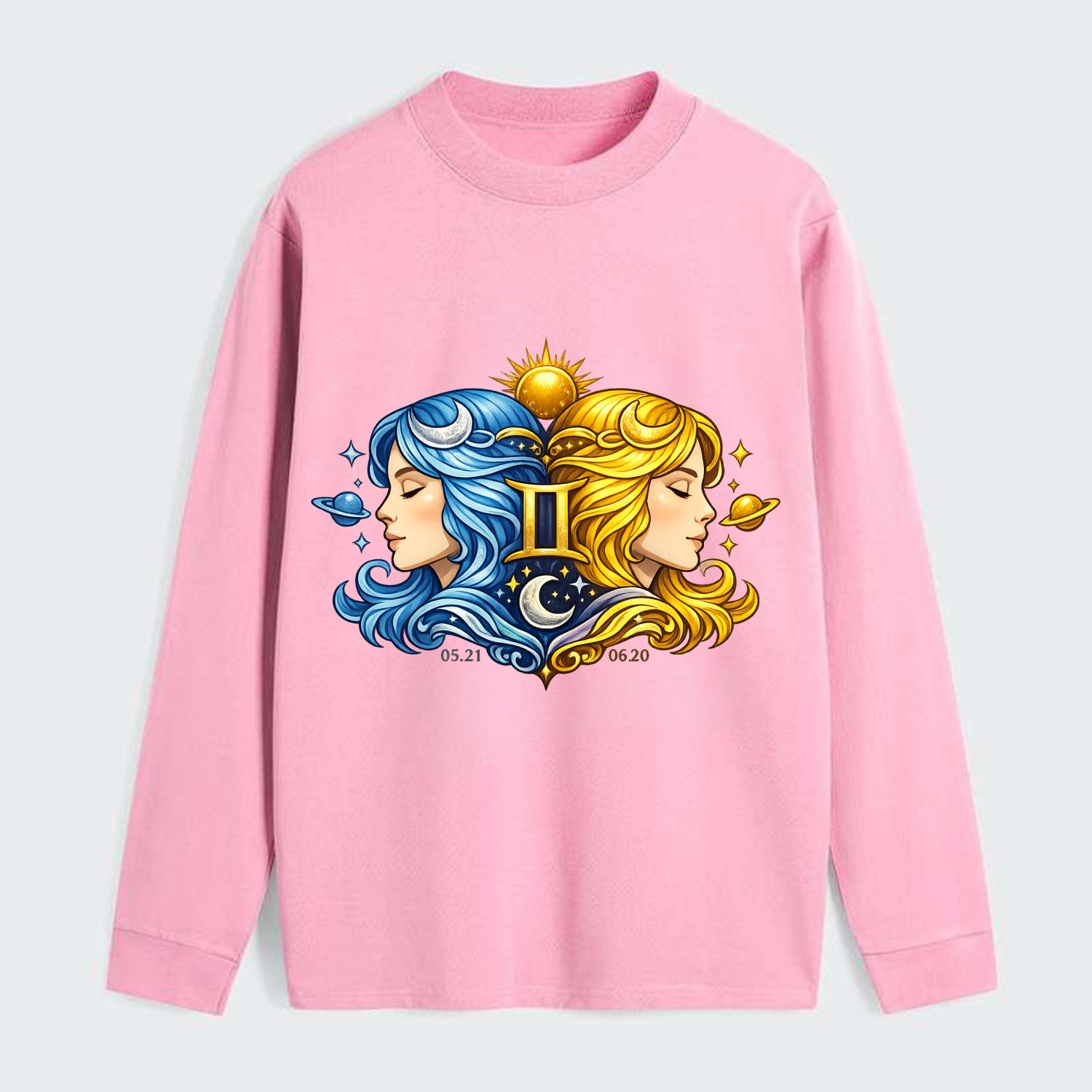 TWIN FACES | Two faces in profile mirror image | Gemini duality | - Classic Long Sleeve Shirt - Pink