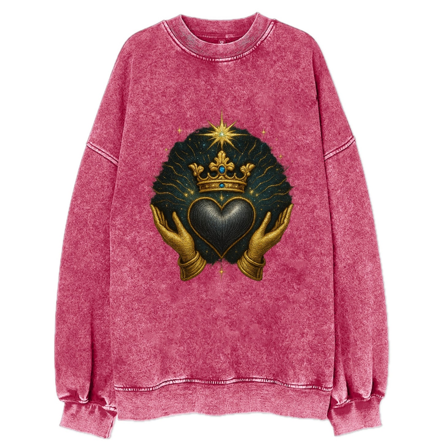 Pearl-studded tiara atop a satin-gunmetal heart supported by elegant - Vintage Sweatshirt - Pink