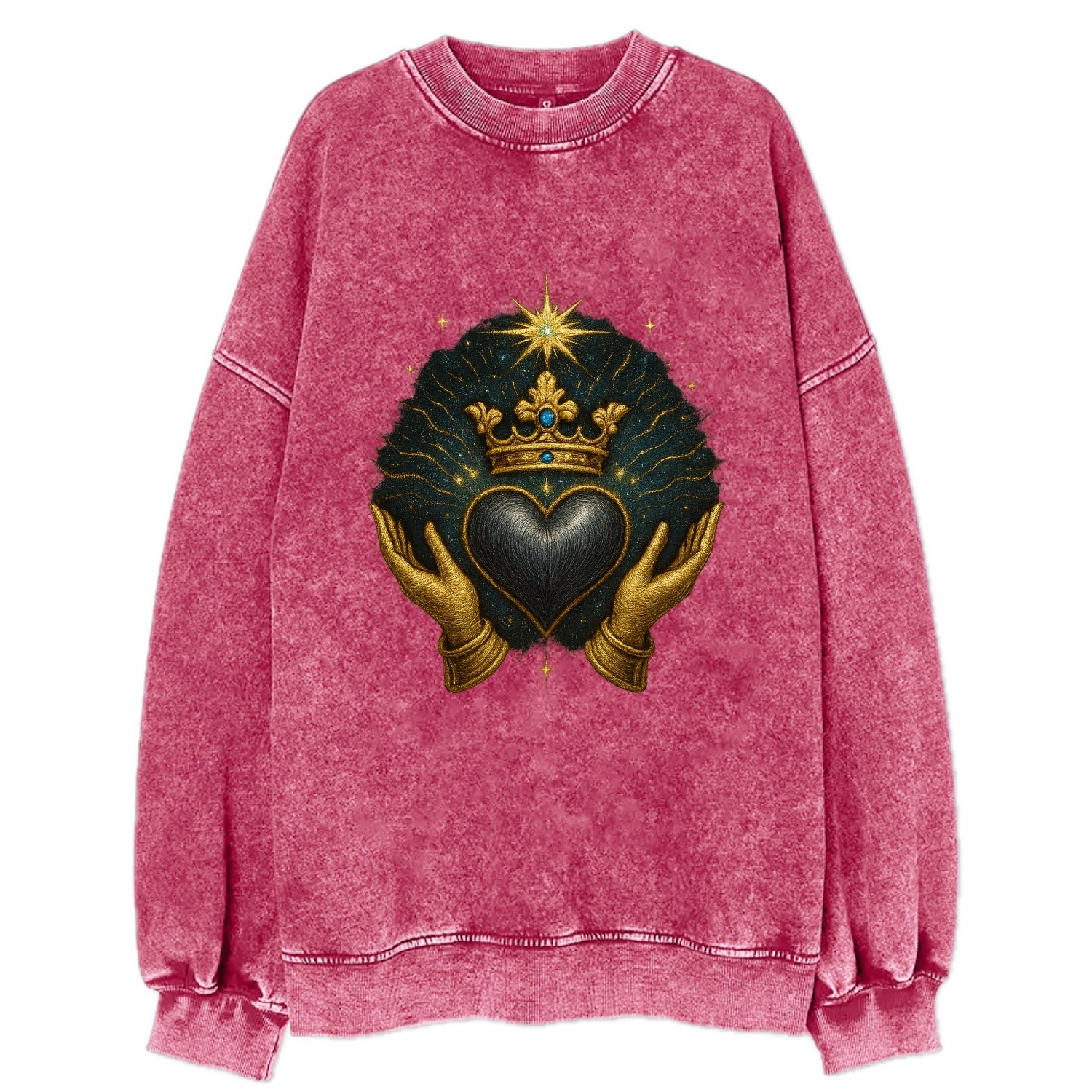Pearl-studded tiara atop a satin-gunmetal heart supported by elegant - Vintage Sweatshirt - Pink