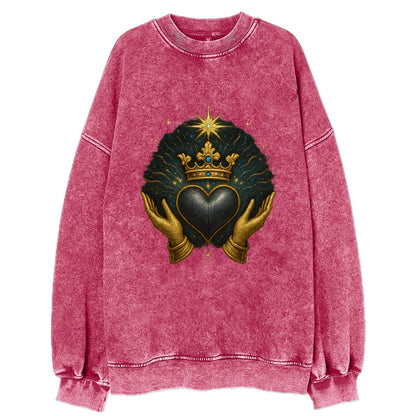 Pearl-studded tiara atop a satin-gunmetal heart supported by elegant - Vintage Sweatshirt - Pink