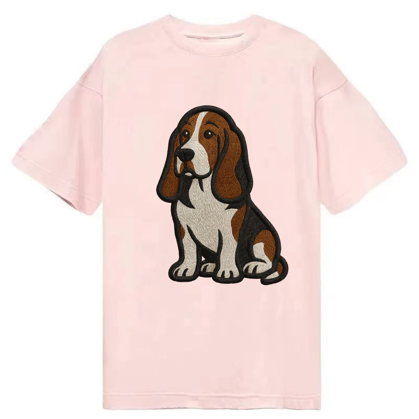 Basset Hound - Tri-color embroidered sit Classic T-shirt - Pink