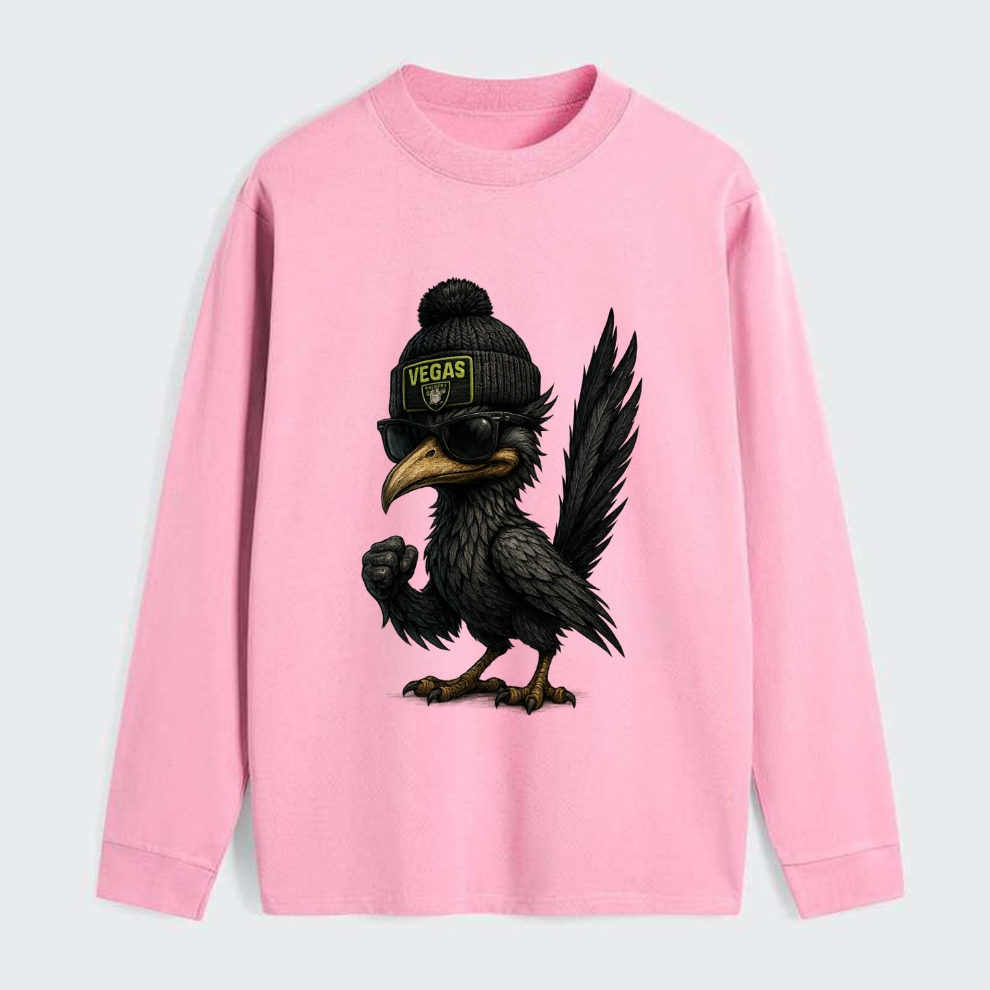 Vegas Roadrunner wearing Raiders beanie with neon patch and wayfarer - Classic Long Sleeve Shirt - Pink