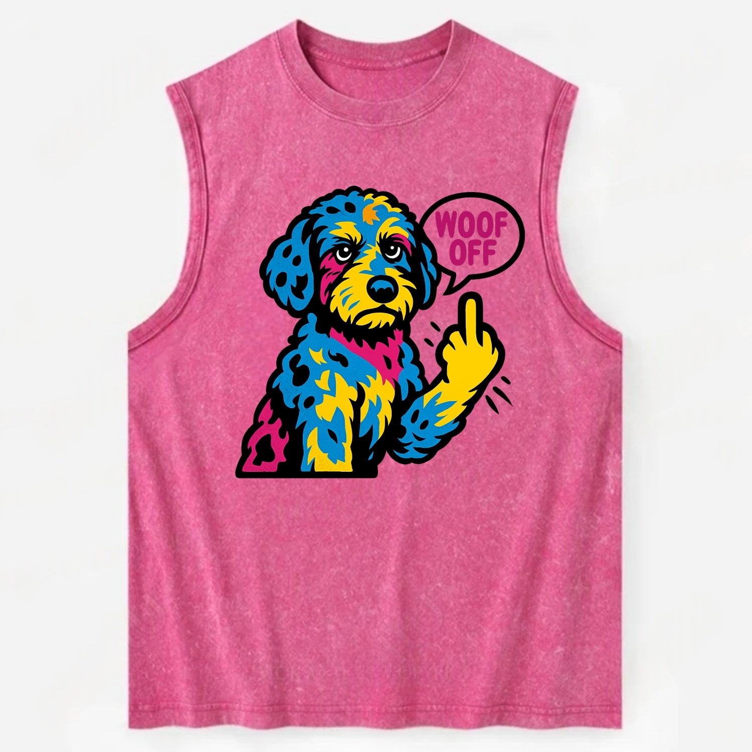Aussiedoodle with merle patches and curly coat, playful smart paw raised - Vintage Washed Tank - Pink