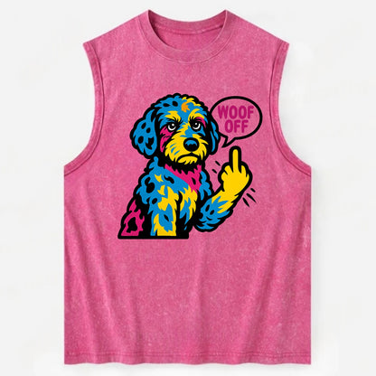 Aussiedoodle with merle patches and curly coat, playful smart paw raised - Vintage Washed Tank - Pink