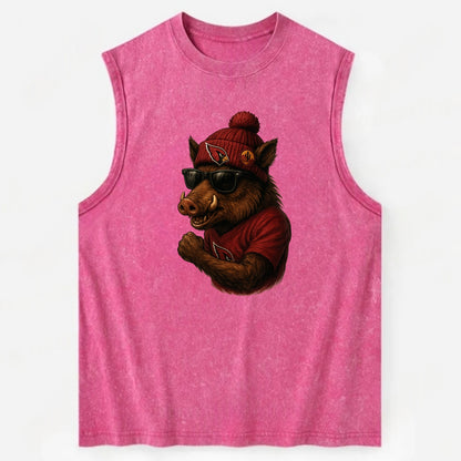 Arizona Javelina wearing Cardinals beanie with desert patch and wayfarer - Vintage Washed Tank - Pink
