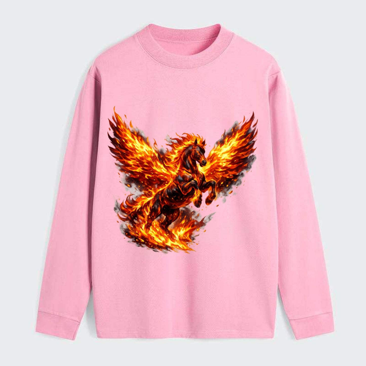 PHOENIX FIRE HORSE | Horse emerging from flames like phoenix | Rebirth - Classic Long Sleeve Shirt - Pink