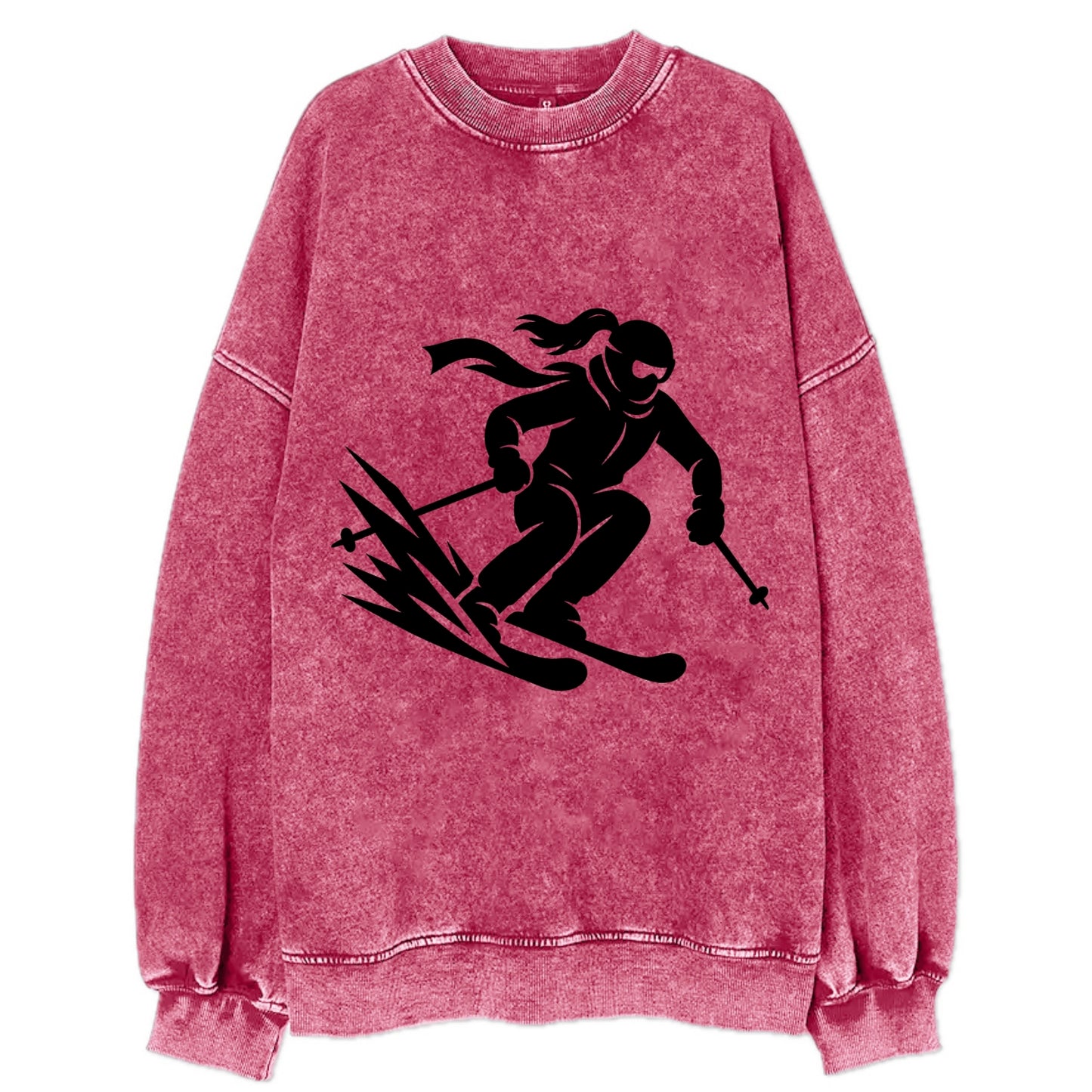 Skier carving down snowy slope - Vintage Sweatshirt - Pink