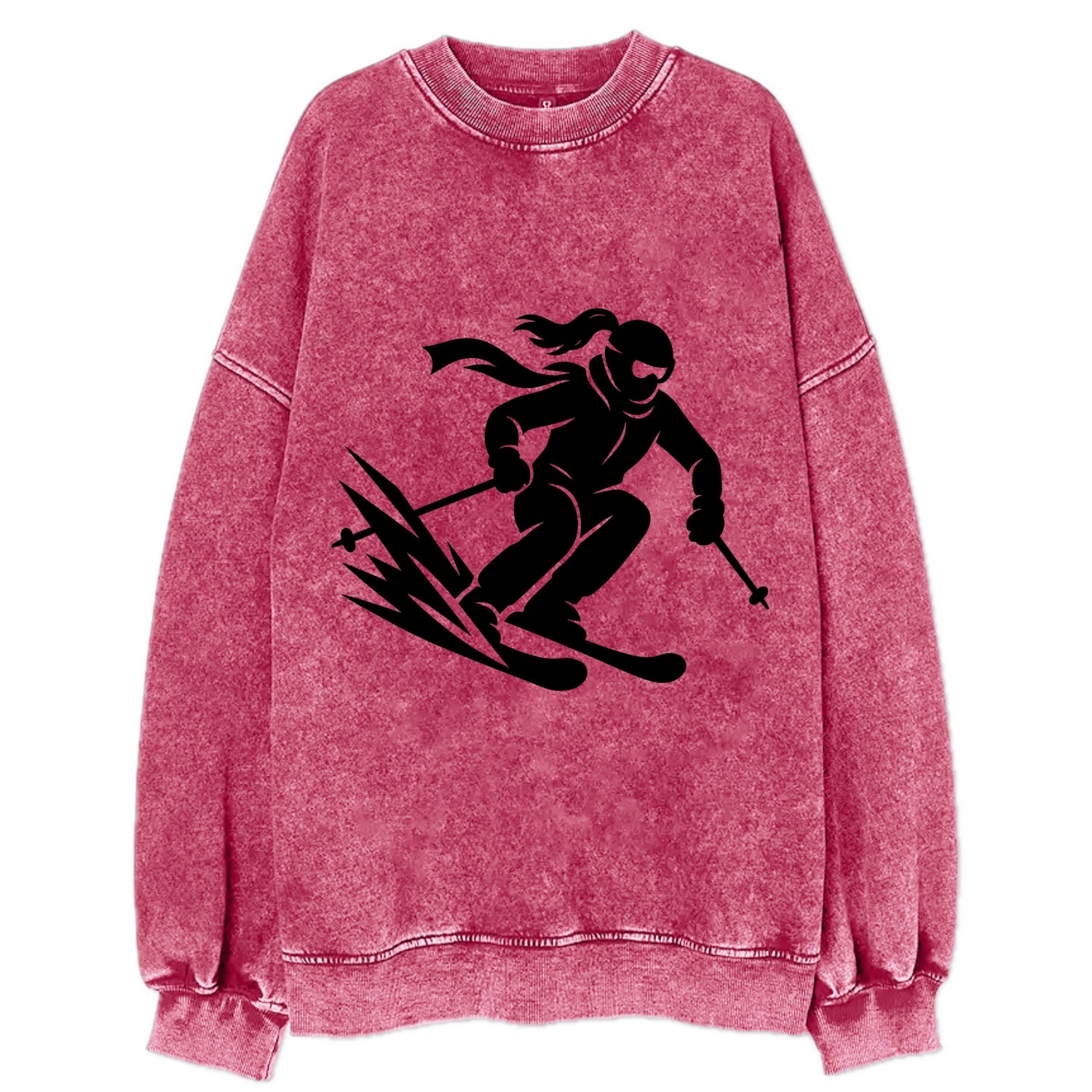 Skier carving down snowy slope - Vintage Sweatshirt - Pink
