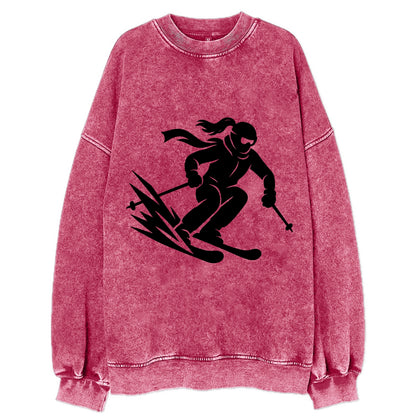 Skier carving down snowy slope - Vintage Sweatshirt - Pink