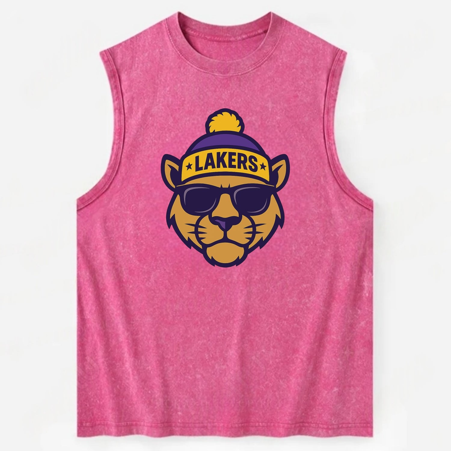 LA Mountain Lion wearing Lakers purple and gold beanie with championship - Vintage Washed Tank - Pink