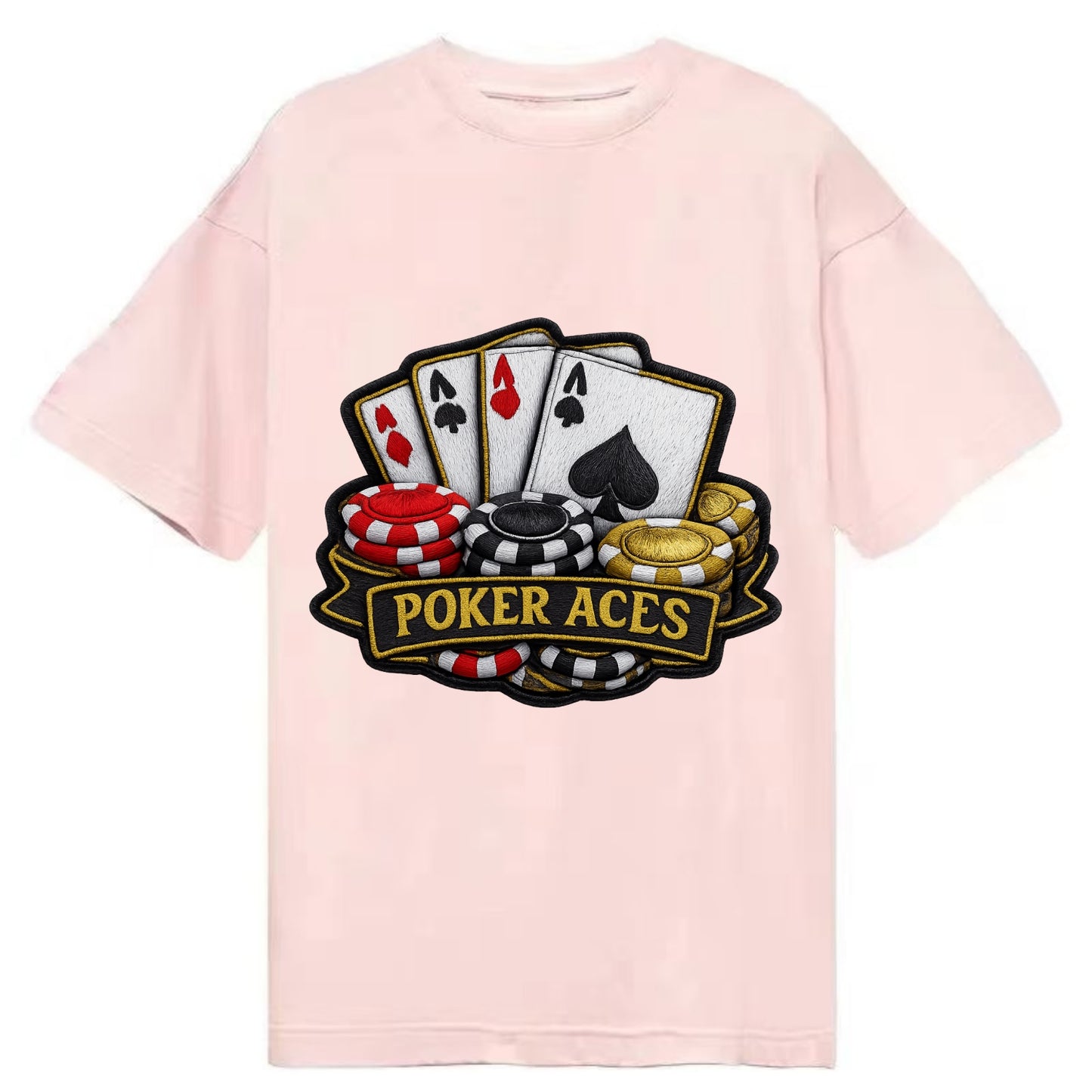 Embroidered patch design - POKER ACES - four aces with chips in red, black and - Classic T-shirt - Pink