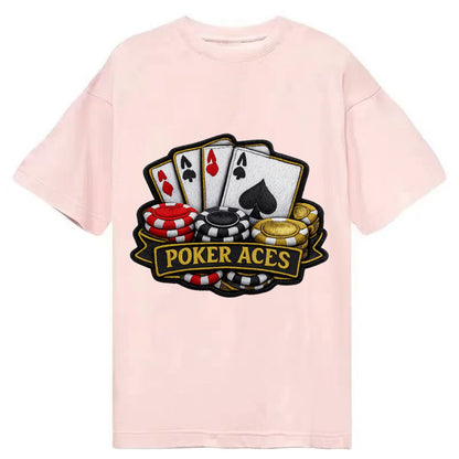 Embroidered patch design - POKER ACES - four aces with chips in red, black and - Classic T-shirt - Pink