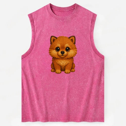 Baby Pomeranian Puppy - fluffy orange ball, fox face, tiny body, bright eyes, - Vintage Washed Tank