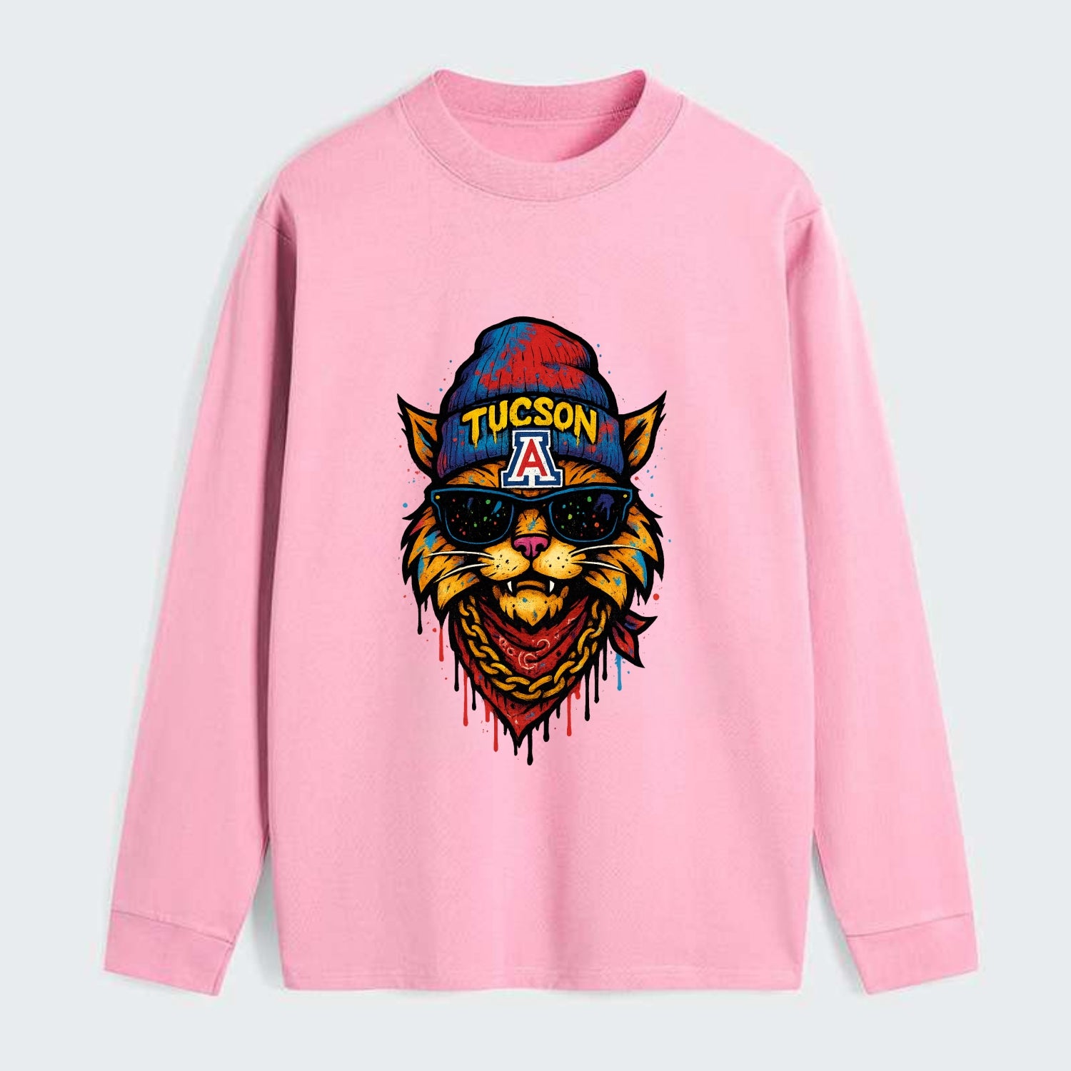 Tucson Wildcat wearing Arizona beanie with A patch - Classic Long Sleeve Shirt - Pink