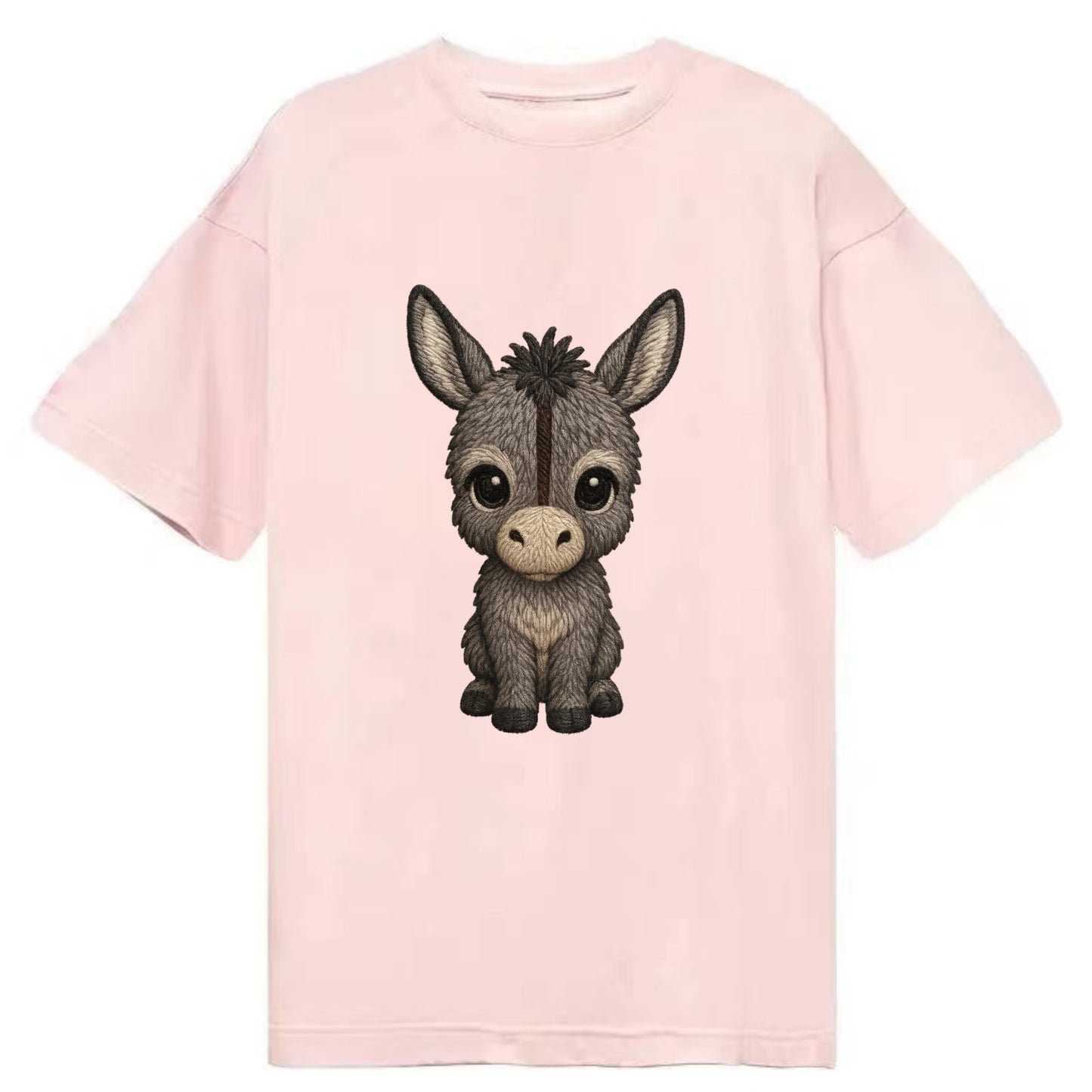 Baby Donkey Foal - gray fluffy, long ears, dark stripe, gentle eyes, - Classic T-shirt - Pink
