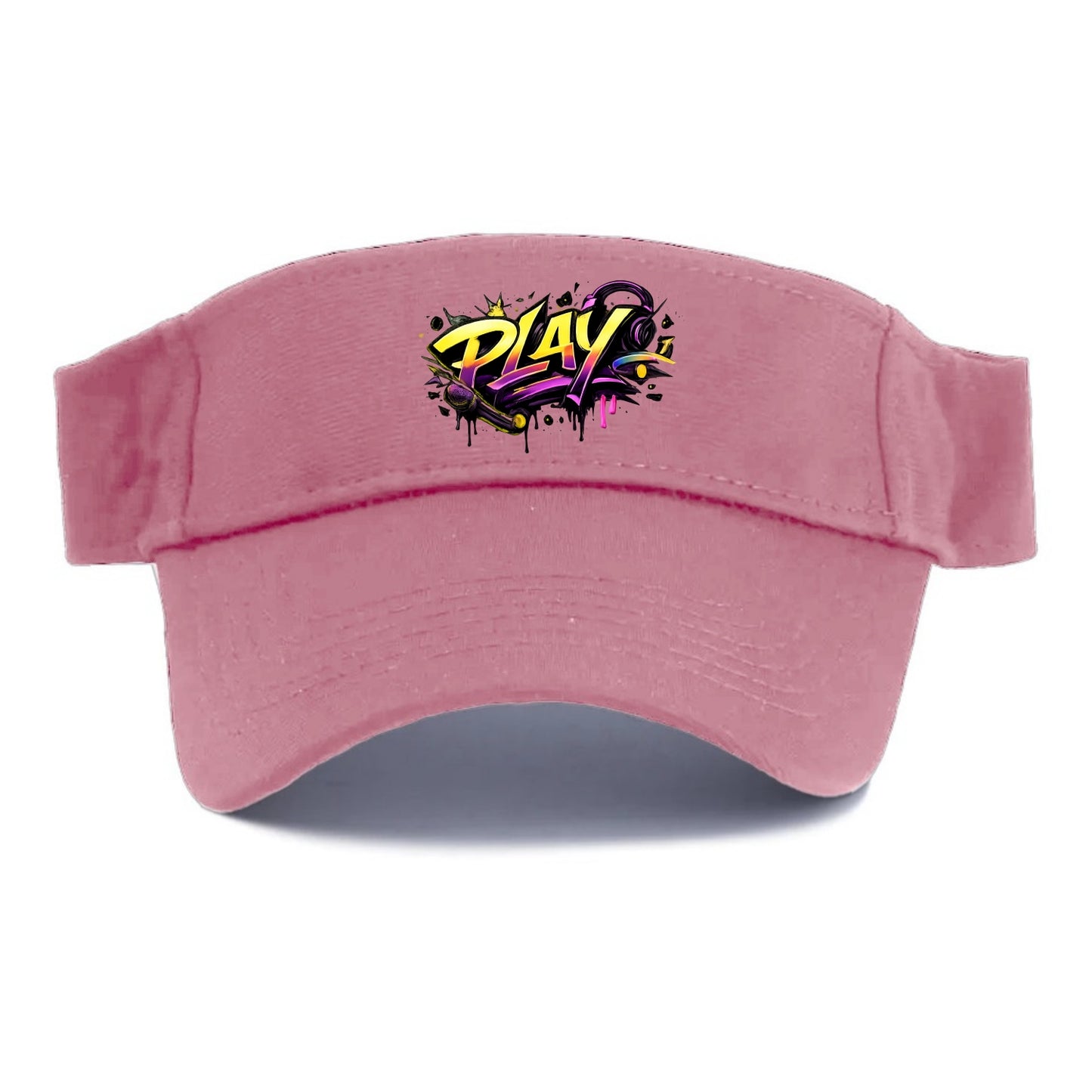 Bold typography design - "PLAY" - creative expression, musical performance - Visor - Pink