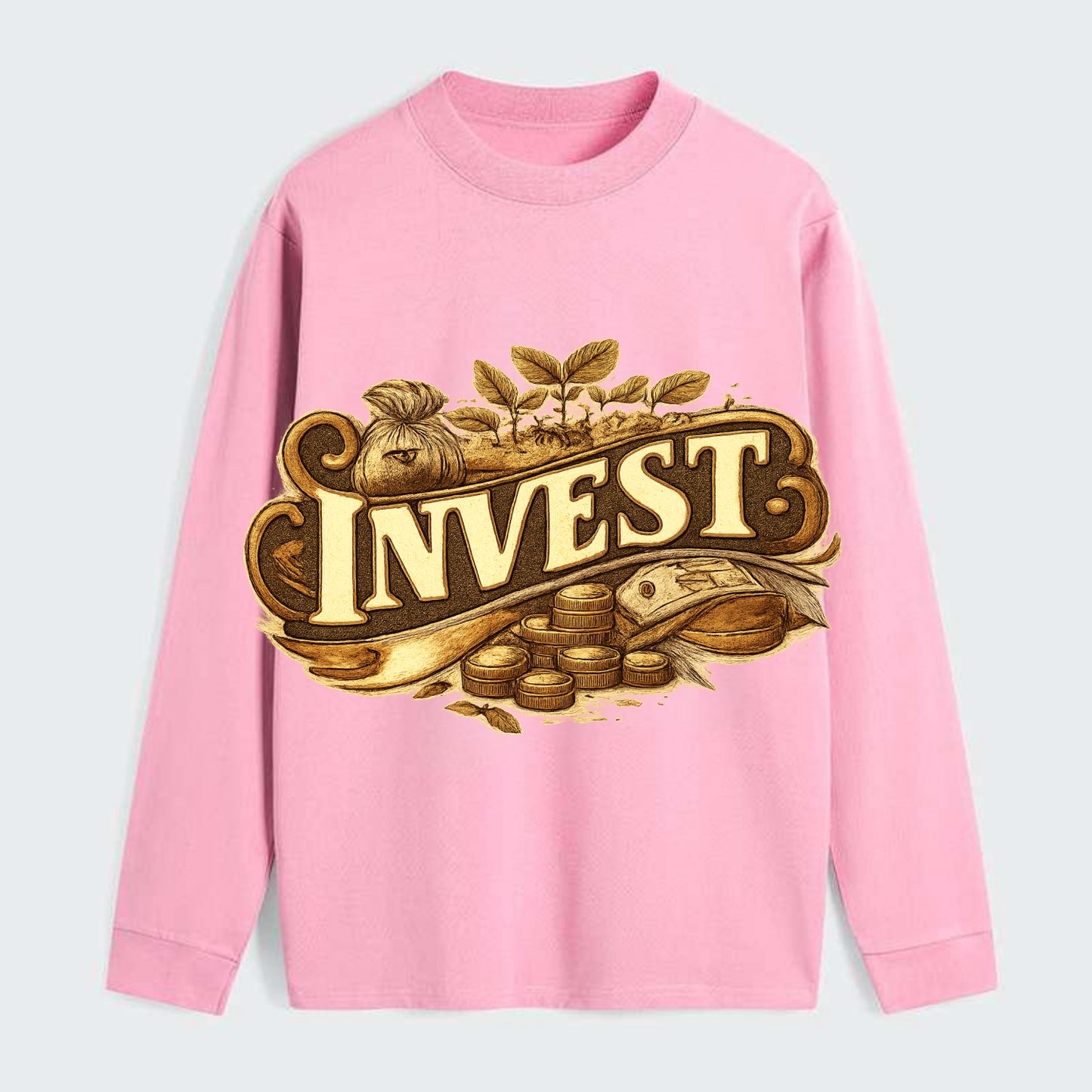 Bold typography design - "INVEST" - growing money, smart decisions - Classic Long Sleeve Shirt - Pink