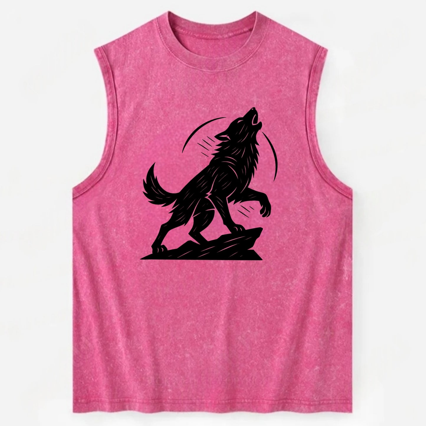 Wolf howling at full moon - Vintage Washed Tank - Pink